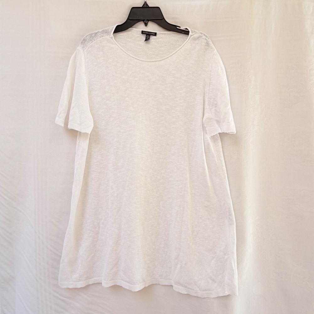 Eileen Fisher White Organic Cotton Linen Knit Tunic Blouse XL Relax Minimalist